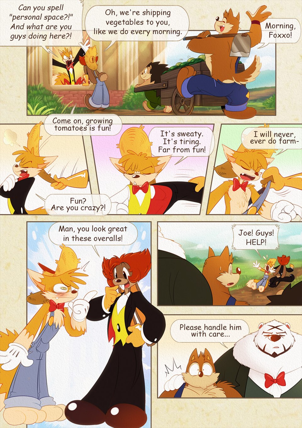 Wuffle, Farming Foxxo, page 4. English comic artwork by Piti Yindee.