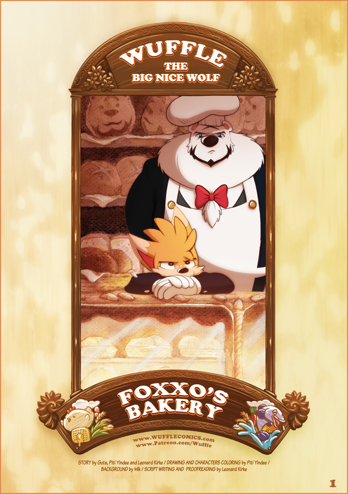 Wuffle, Foxxo's Bakery, page 1. English comic artwork by Piti Yindee.