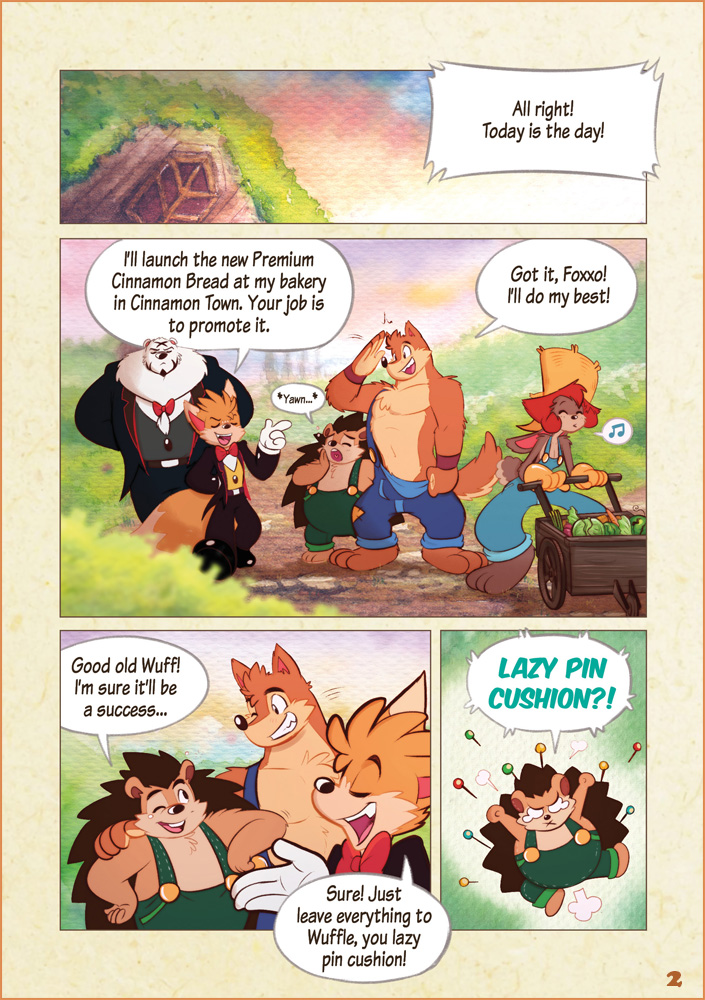 Wuffle, Foxxo's Bakery, page 2. English comic artwork by Piti Yindee.