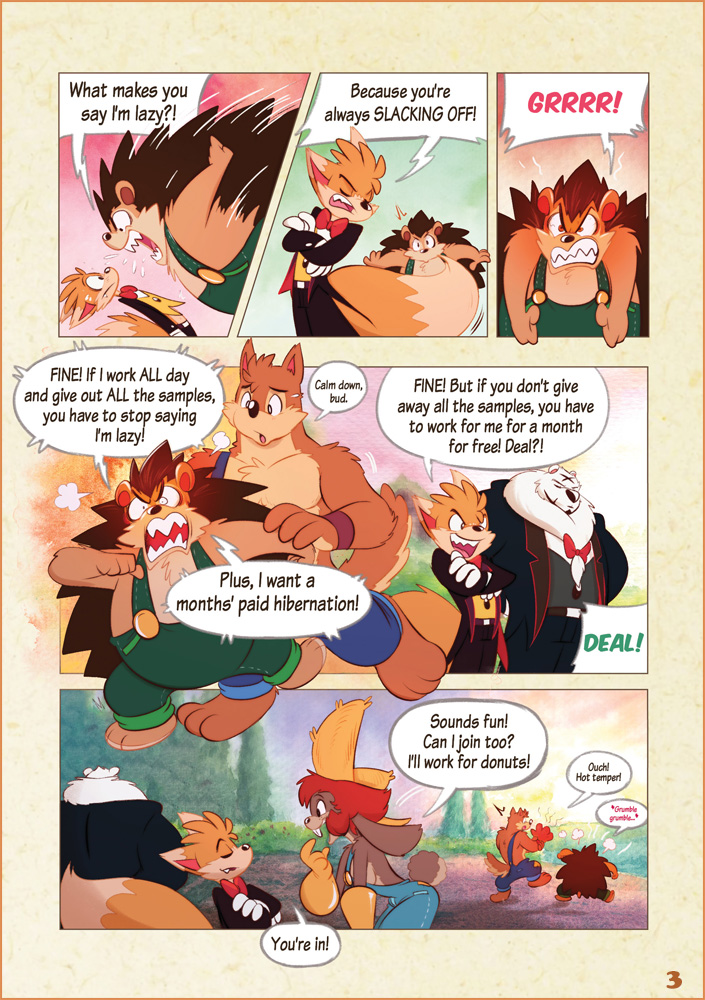 Wuffle, Foxxo's Bakery, page 3. English comic artwork by Piti Yindee.
