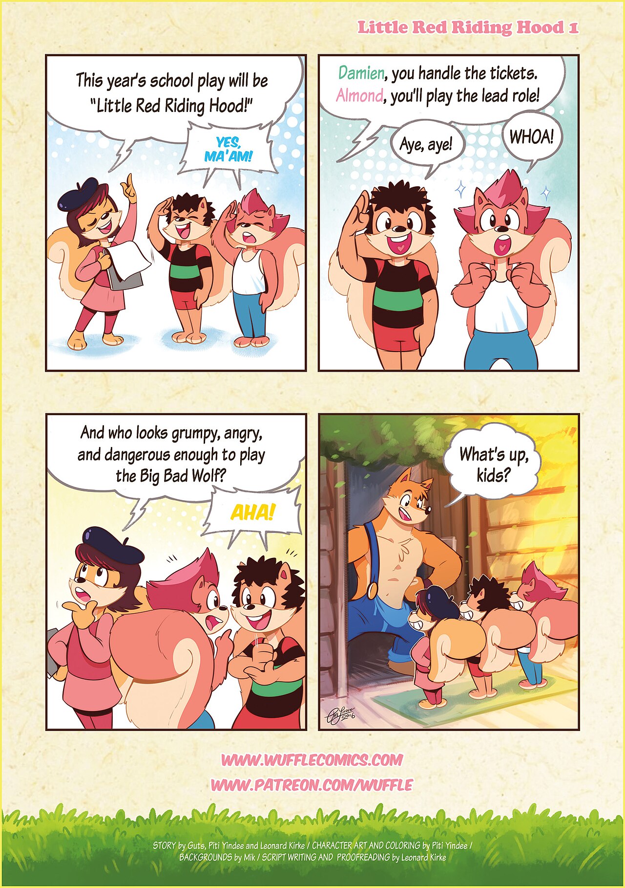 Wuffle, Little Red Riding Hood, page 1. English comic artwork by Piti Yindee.