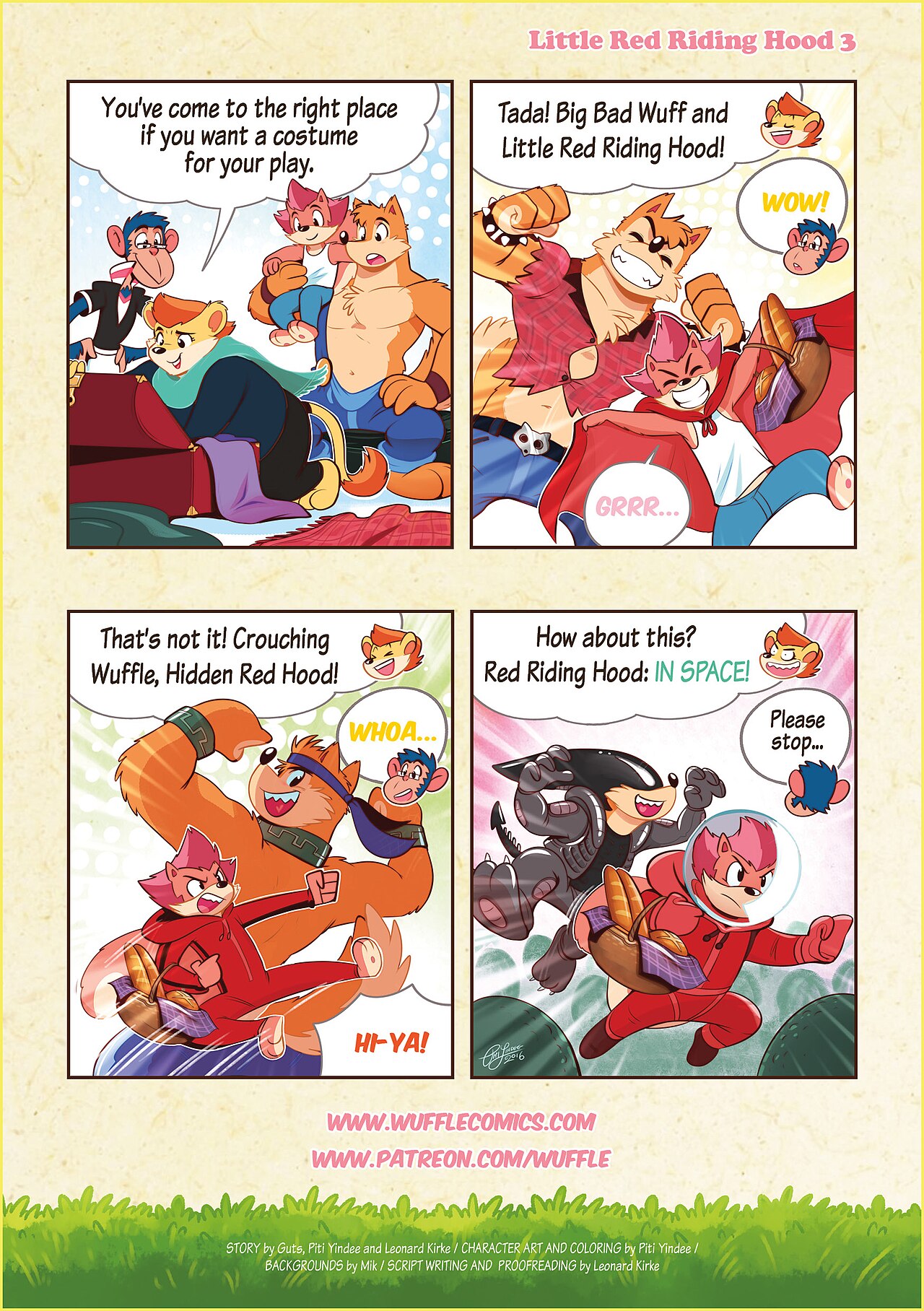 Wuffle, Little Red Riding Hood, page 3. English comic artwork by Piti Yindee.